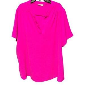 ENTRO bright bold pink flowy lightweight short sleeve career blouse plus sz 3X